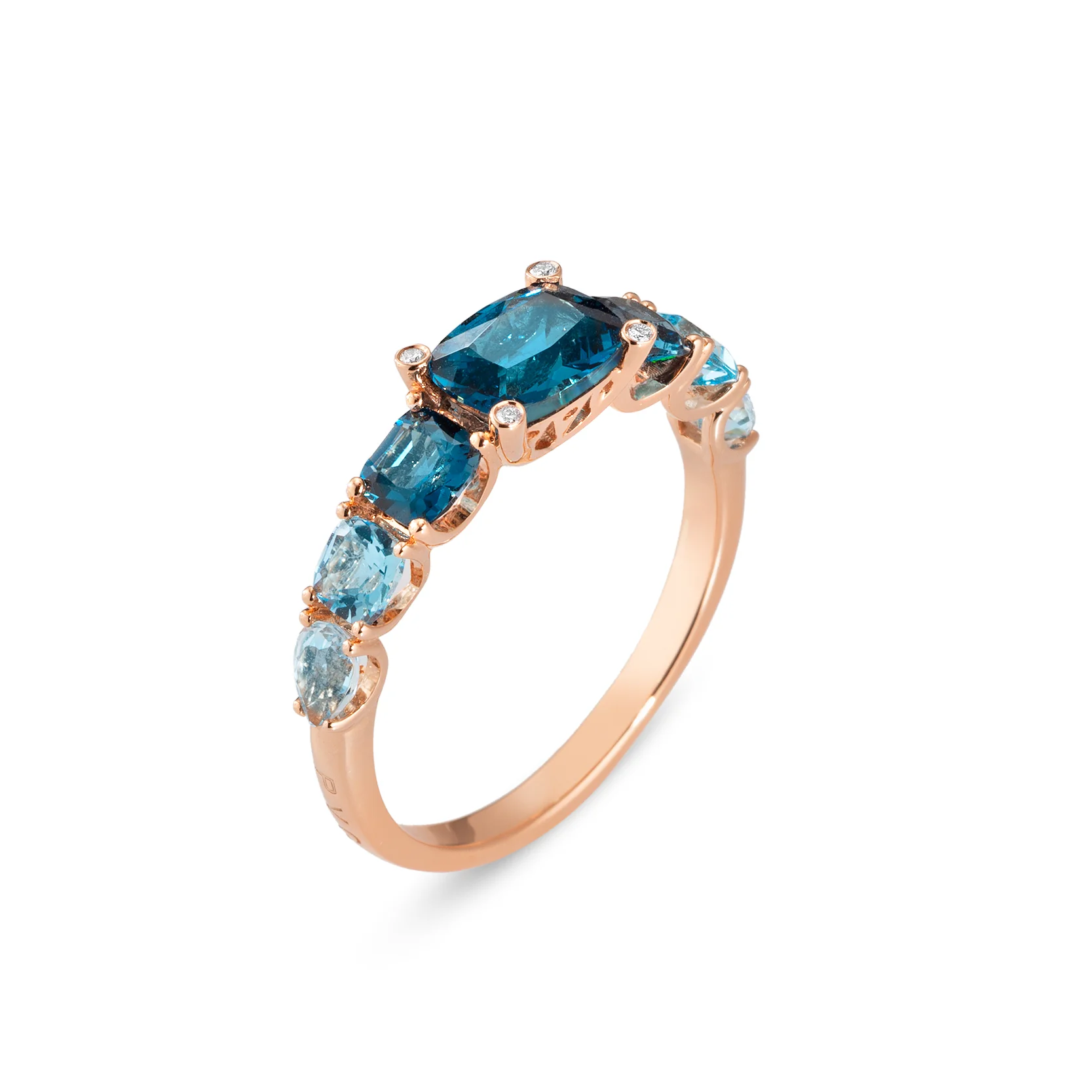 Ponte Vecchio Roségouden ring met topaas London blue, sky blue en blue