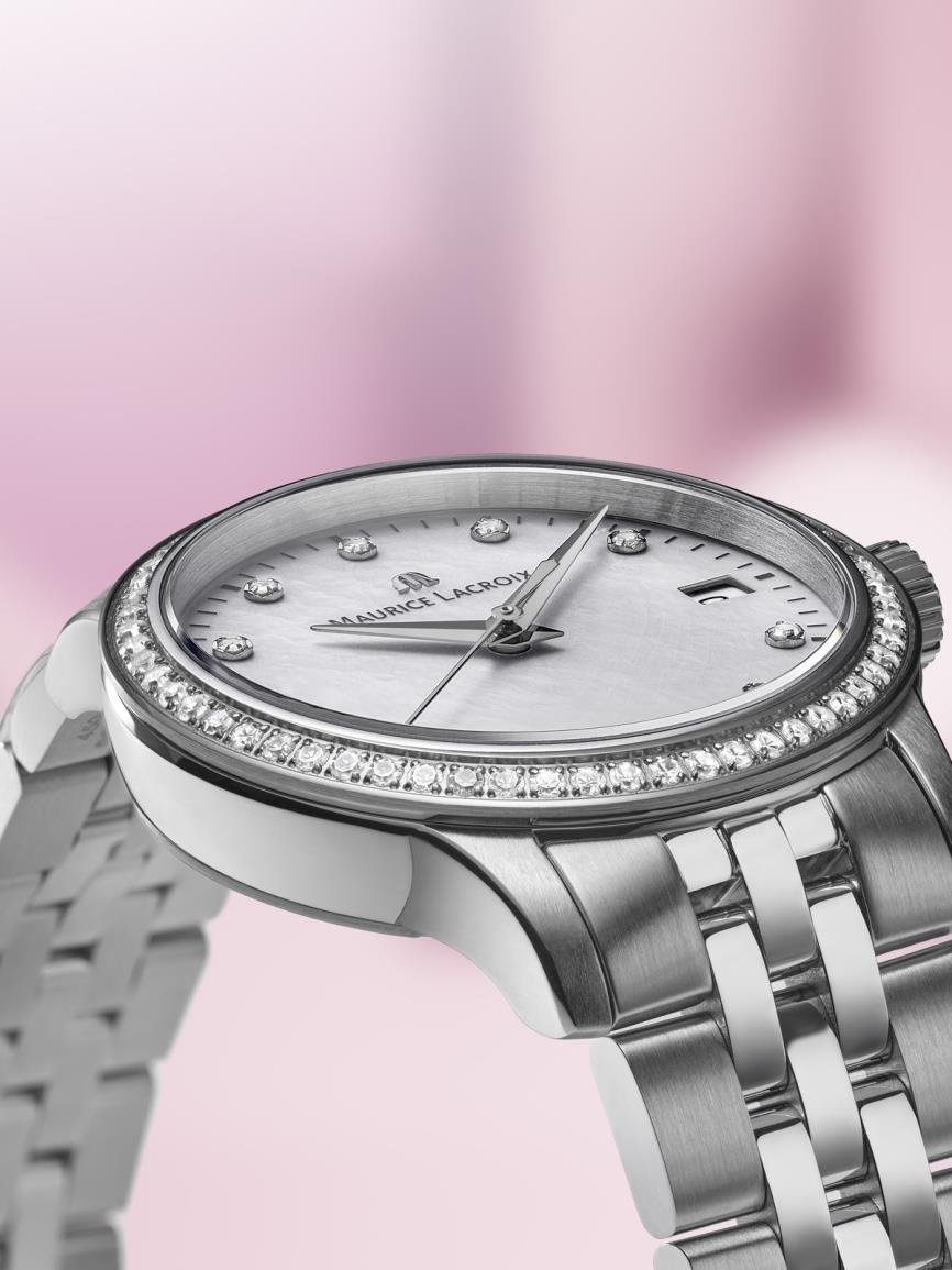 MAURICE LACROIX 1975 QUARTZ DATE 33MM MOP 71 DIAMONDS - Afbeelding 2