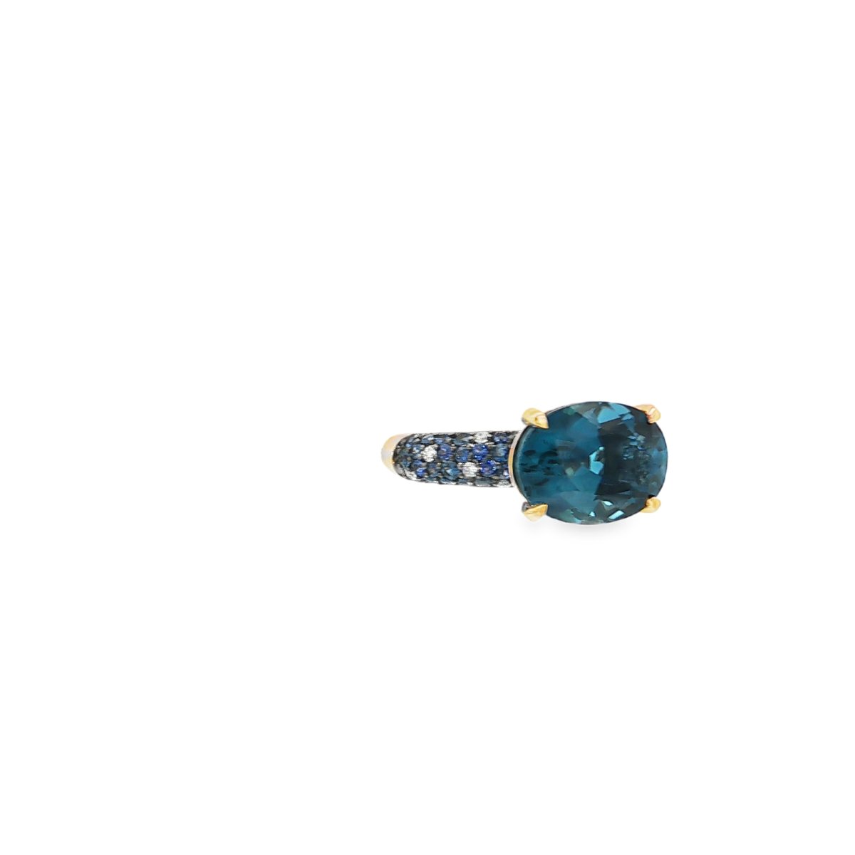 Ponte Vecchio Rosé Gouden Ring met een London Blue topaas, blauw saffieren en briljant geslepen diamanten - Afbeelding 4