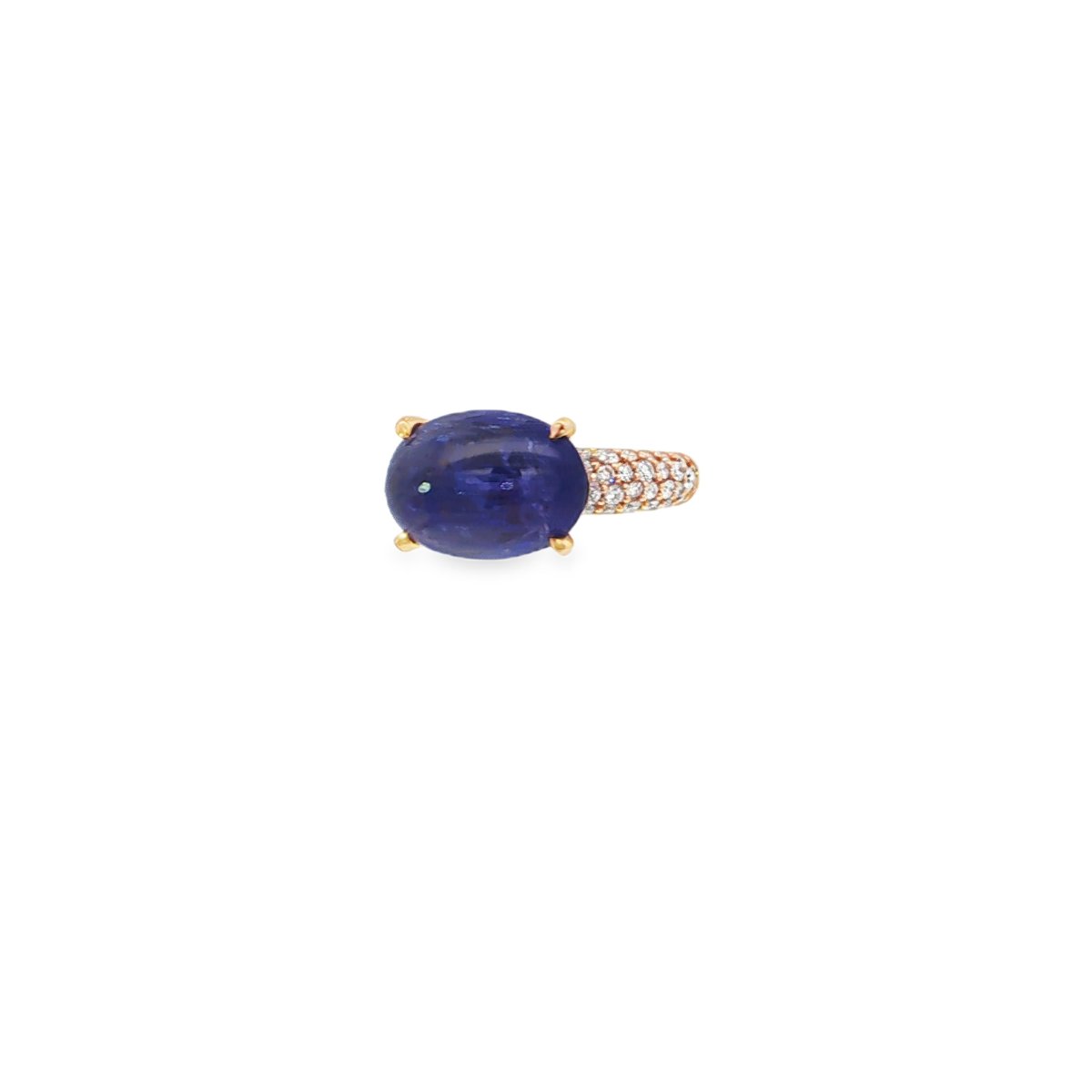 Ponte Vecchio Rosé Gouden Ring met een ovale blauwe tanzaniet en briljant geslepen diamanten - Afbeelding 3