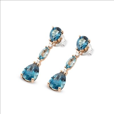 Ponte Vecchio Rosé Goud oorhangers met briljant geslepen diamanten en London Blue en Blue topazen