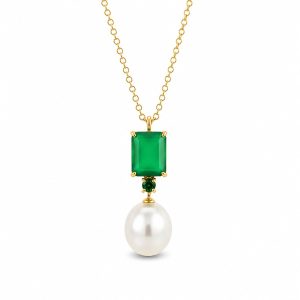 Eva Nueva Geelgouden collier met groene onyx en parel