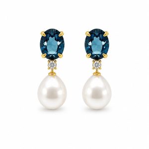 Eva Nueva Elegante druppeloorbellen met parels en blauwe topazen