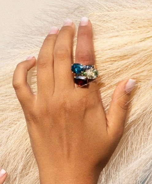 Ponte Vecchio Rosé Goud Ring met amethist, tsavorieten en diamanten - Afbeelding 2