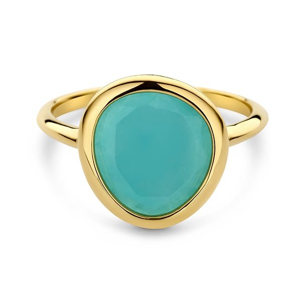 Bague en or jaune avec amazonite bleu turquoise en serti clos