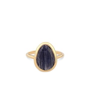 Yellow gold ring with blue quartz in organic shape