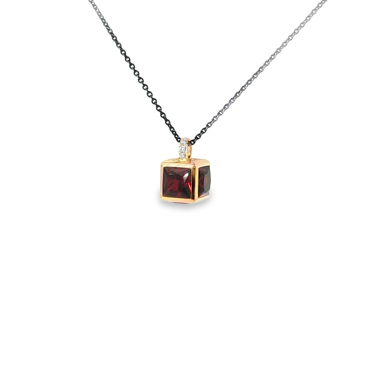 Ponte Vecchio Titanium ketting met roségouden kubus hanger - Afbeelding 2