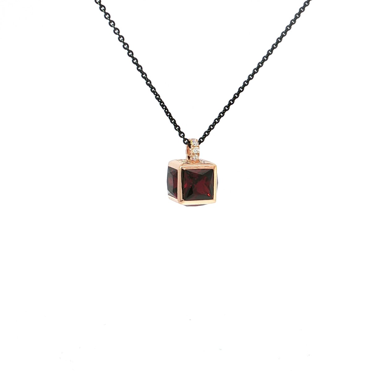 Ponte Vecchio Titanium ketting met roségouden kubus hanger - Afbeelding 3