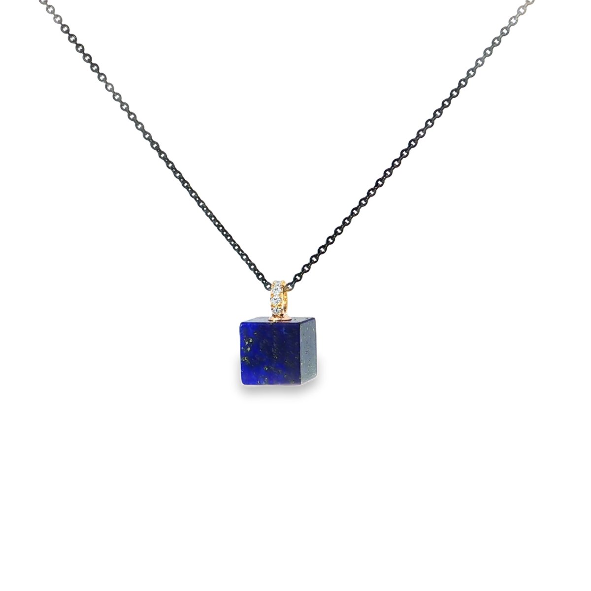 Ponte Vecchio Titanium Ketting met een kubusvormige lapis laslui en briljant geslepen diamanten - Afbeelding 2