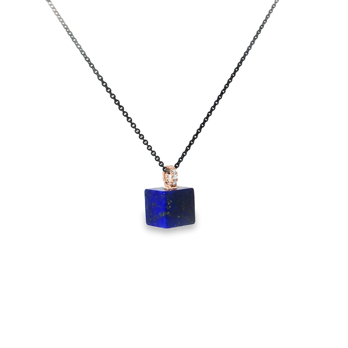 Ponte Vecchio Titanium Ketting met een kubusvormige lapis laslui en briljant geslepen diamanten - Afbeelding 3