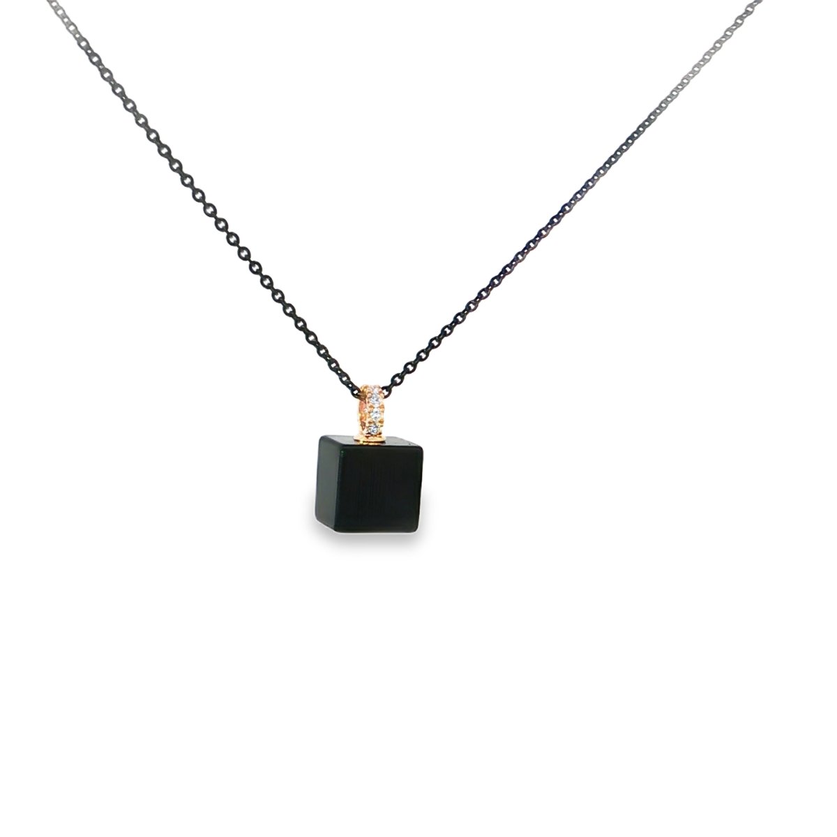 Ponte Vecchio Titanium ketting met een kubusvormige Zwarte Onyx hanger - Afbeelding 3