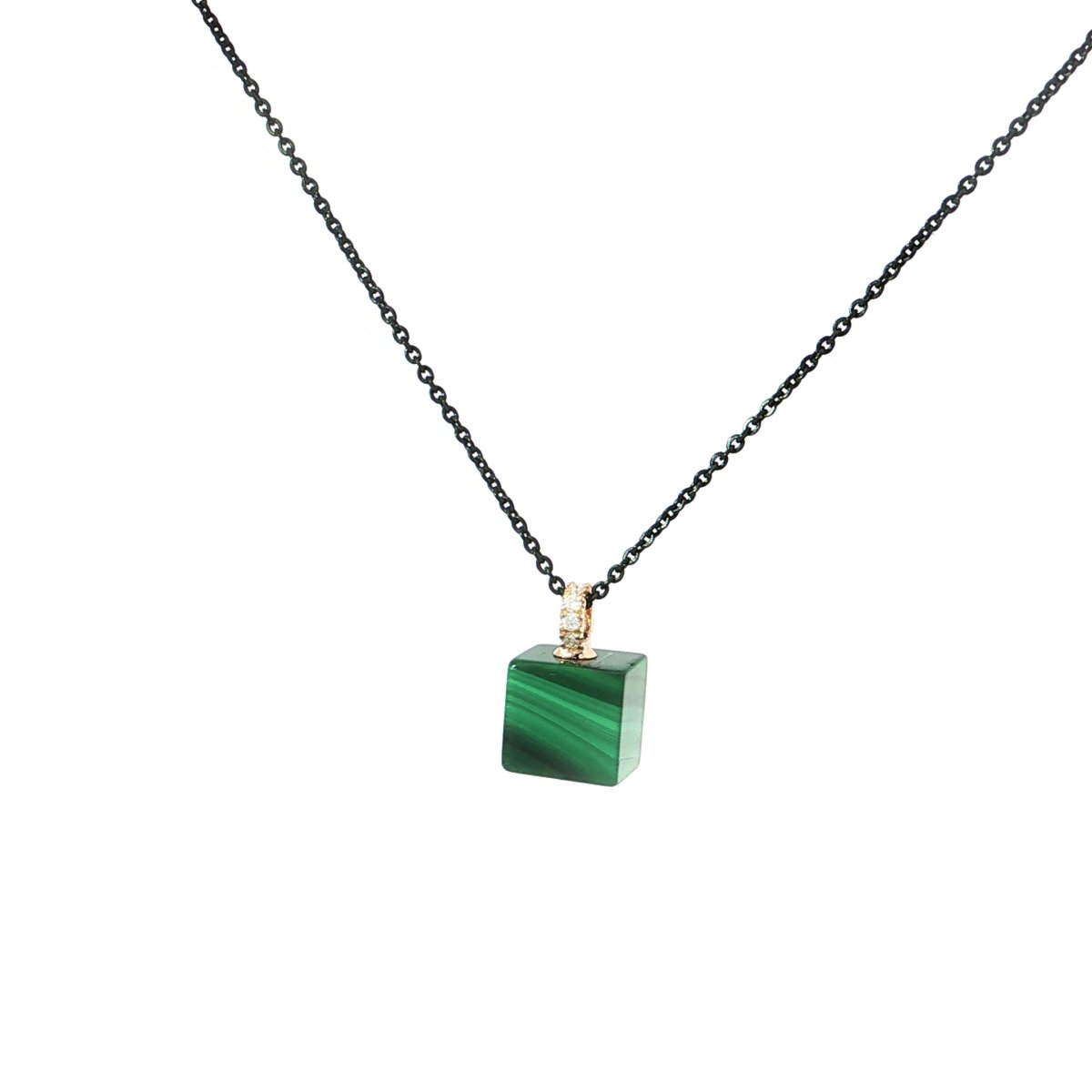 Ponte Vecchio Titanium ketting met een Malachiet kubushanger - Afbeelding 2