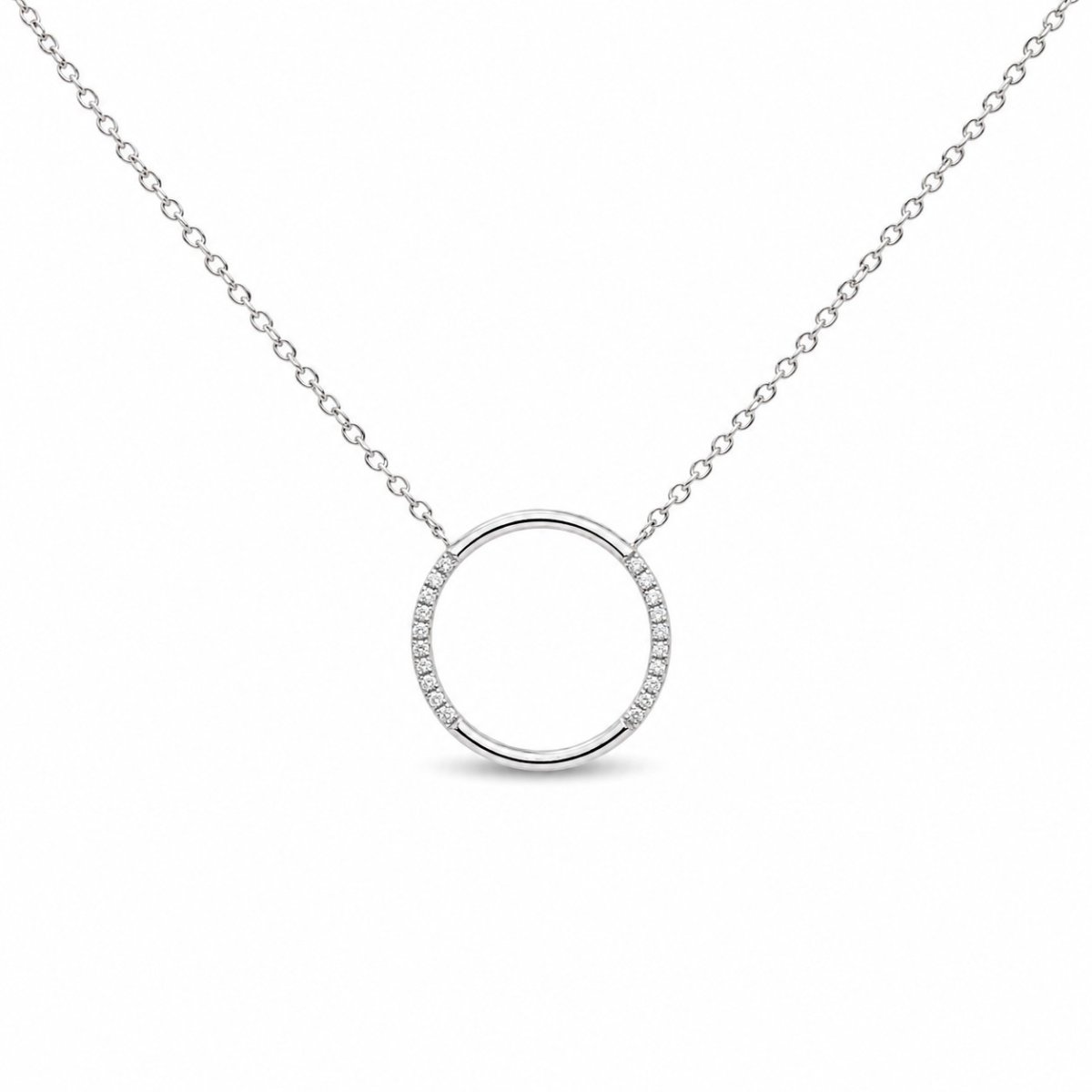 Ma Vie en Rose Elegante ketting met een verfijnde open cirkelhanger met ronde briljantgeslepen diamant