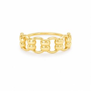 18K yellow gold chain-link ring with openwork design in size 52