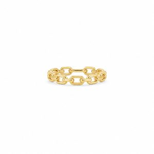 Yellow gold anchor link ring in 18K gold with open rectangular links