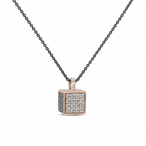 Ponte Vecchio Titanium ketting met roségouden kubus hanger
