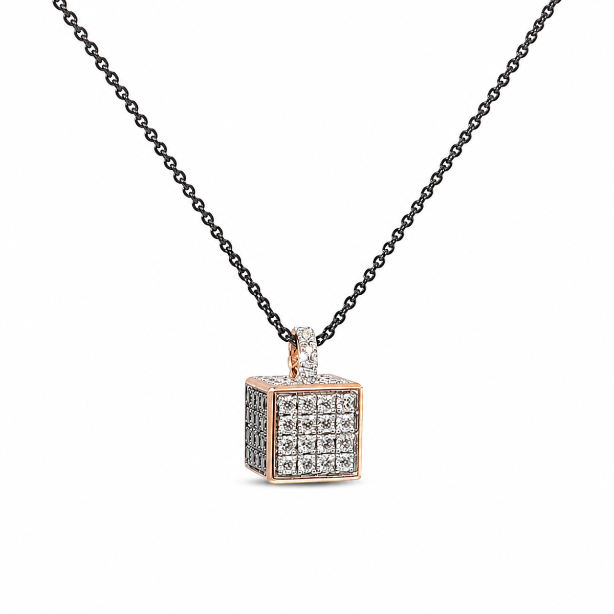 Ponte Vecchio Titanium ketting met roségouden kubus hanger