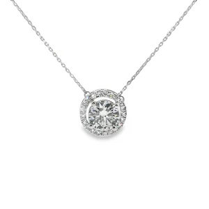 18 kt Witgouden Diamantcollier met Centrale Briljant van 2,73 karaat en Diamanten Halo van 0,45 karaat Lab Grown Diamond Jewellery