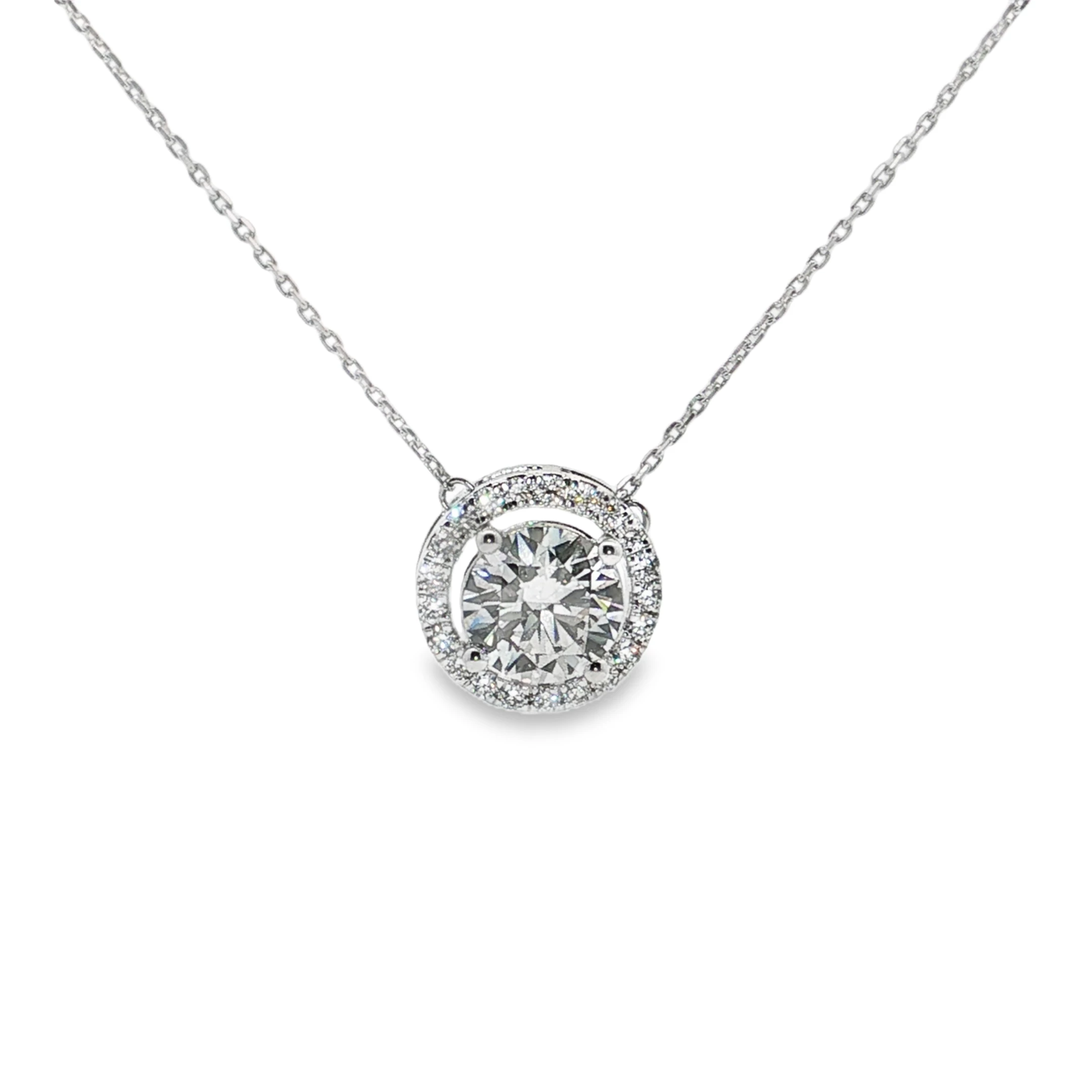18 kt Witgouden Diamantcollier met Centrale Briljant van 2,73 karaat en Diamanten Halo van 0,45 karaat Lab Grown Diamond Jewellery