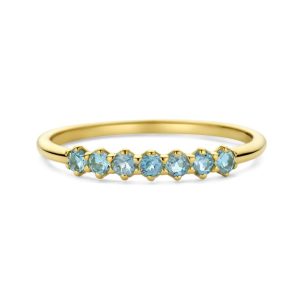 Yellow gold ring with seven blue aquamarines in 18k gold