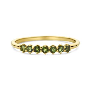 Yellow gold ring with seven green tourmalines in 18k gold