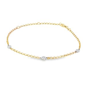 Swing Jewels Delicate geel gouden schakelarmband met ronde wit gouden details waarin diamanten zijn gezet