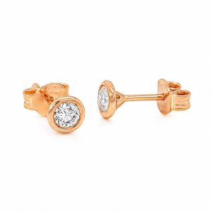Oorstekers 4mm in 18 karaat rosé goud met rond briljant geslepen diamant