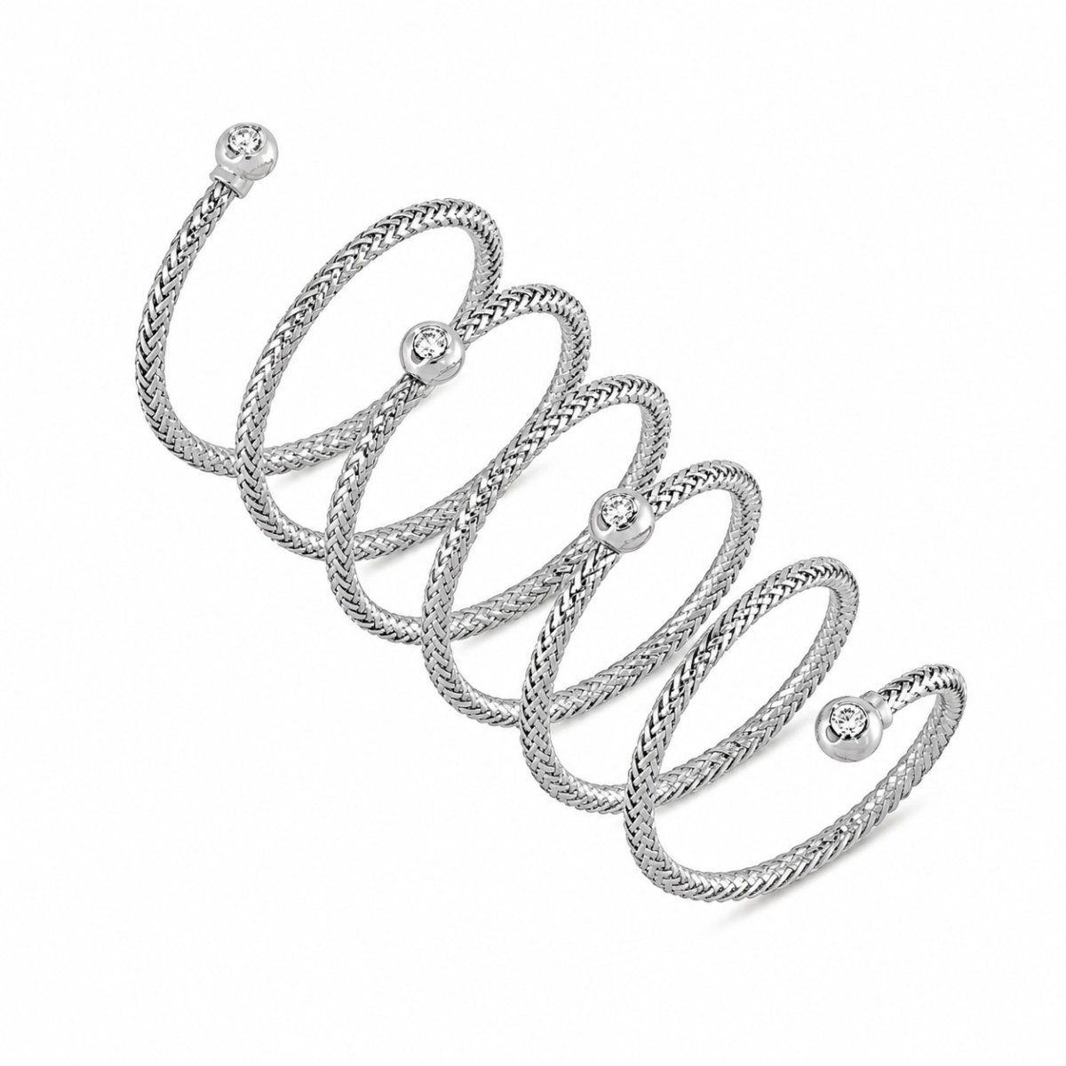 Witgouden spiraalring met diamant van 18k goud en 4 diamanten