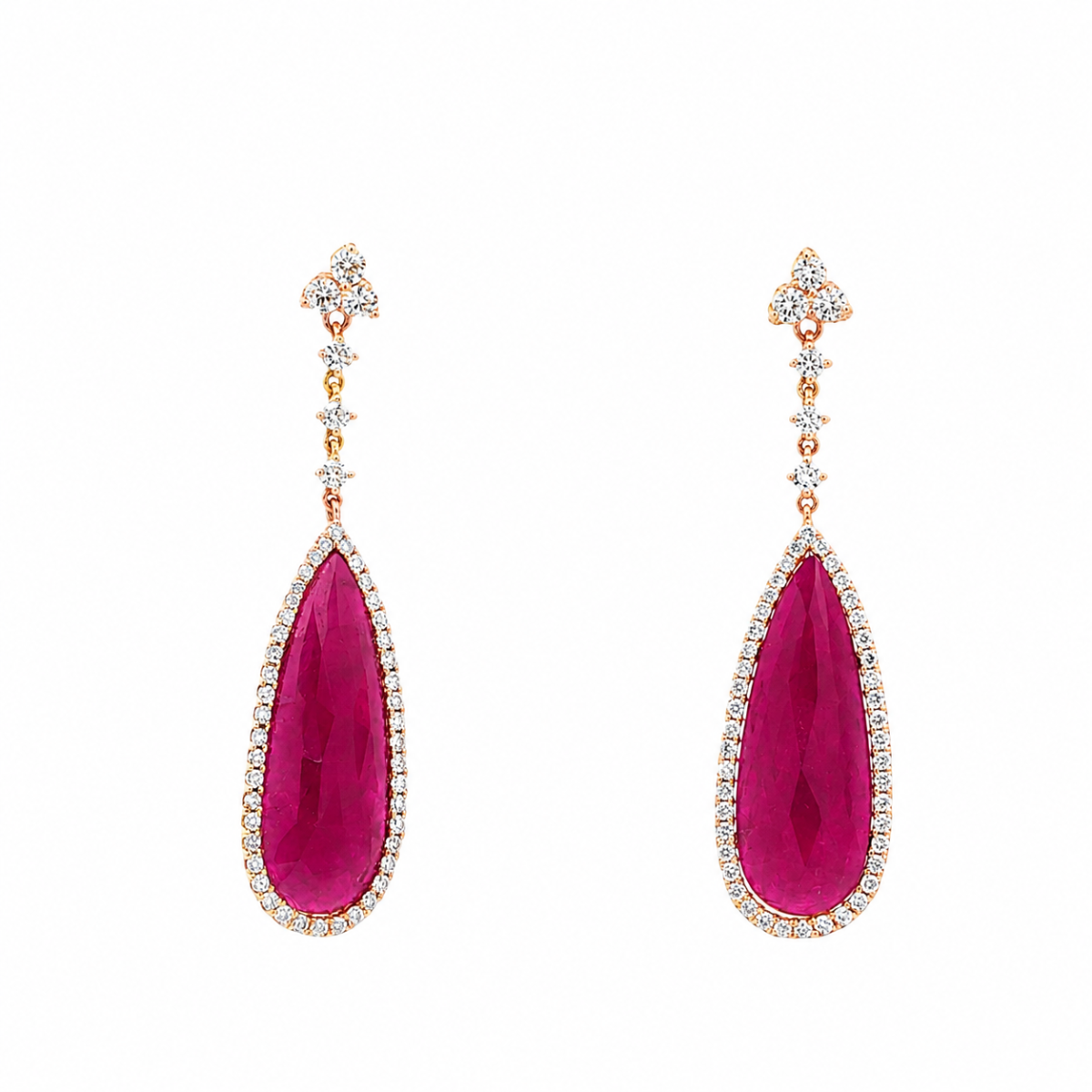 Rose gold earrings with pear-shaped rose-cut rubies