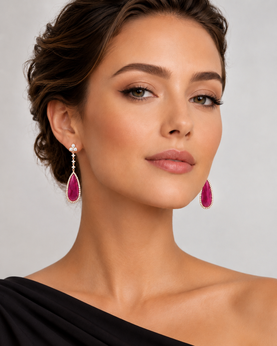 Rose gold earrings with pear-shaped rose-cut rubies - Image 2