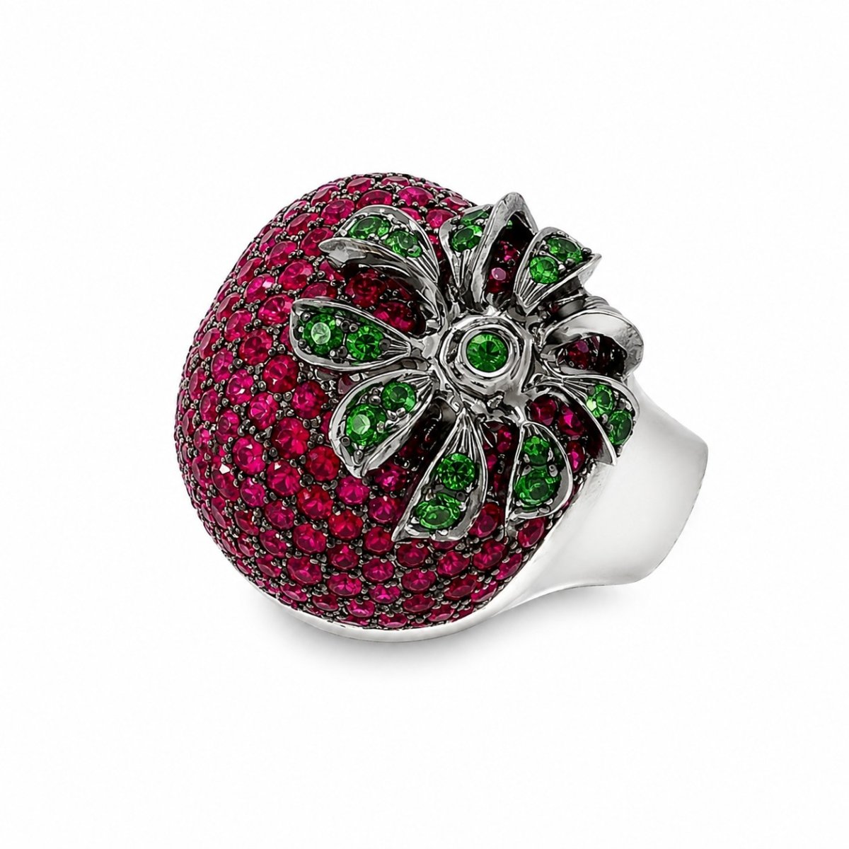 Cocktail ring with rubies and tsavorites | 18k white gold - Image 2