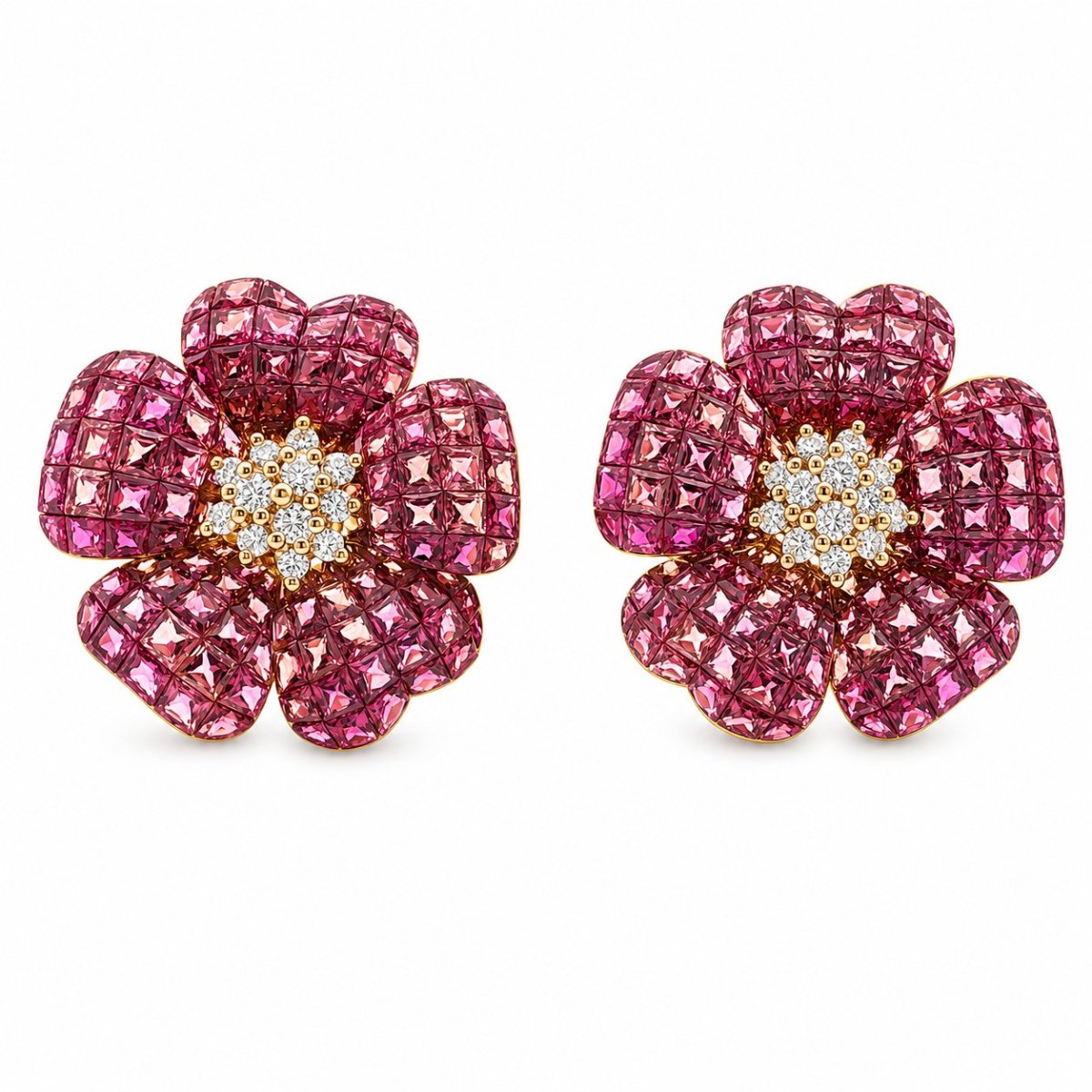 Clips d’oreilles avec saphirs et diamants en or jaune 18 carats – Image 2