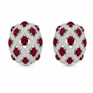 Ruby and diamond clip-on earrings in 18 karat white gold