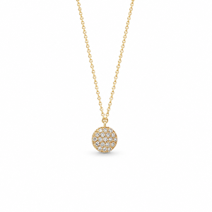Halsketting in 18 karaat geelgoud met ronde pavé diamanten hanger