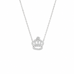 Halsketting in 18 karaat witgoud met diamanten kroonbedel