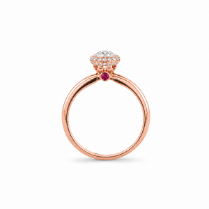 Solitairring in gepolijst 18 karaat roségoud met ronde briljantgeslepen diamant