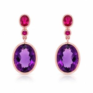 Oorhangers in 18 karaat roségoud met ovale amethist cabochons