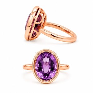 Ring in 18 karaat roségoud met ovale amethist cabochon