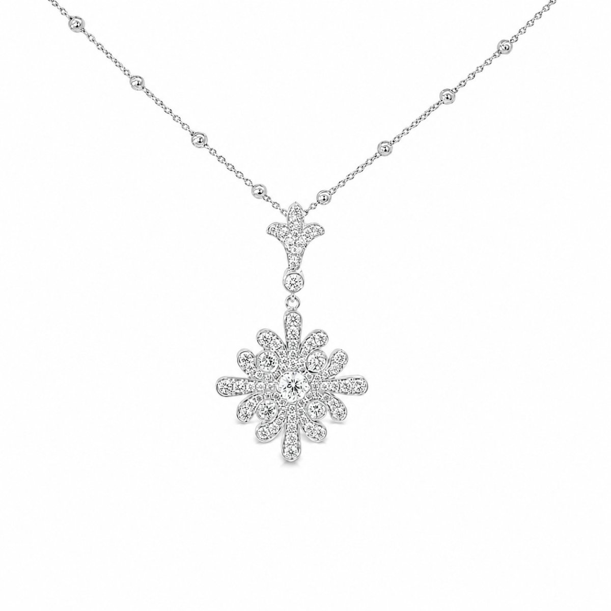 Elegante fleur-de-lis hanger in gepolijst 18 karaat witgoud met pavégezette ronde briljantgeslepen diamanten - Afbeelding 2