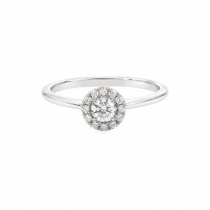 Solitaire ring in 18 karat white gold with round brilliant-cut diamonds