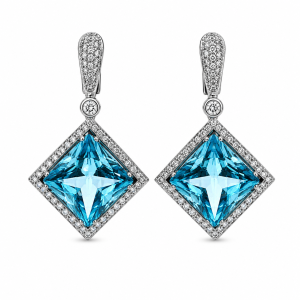 oorbellen met blauwe topaas en diamanten