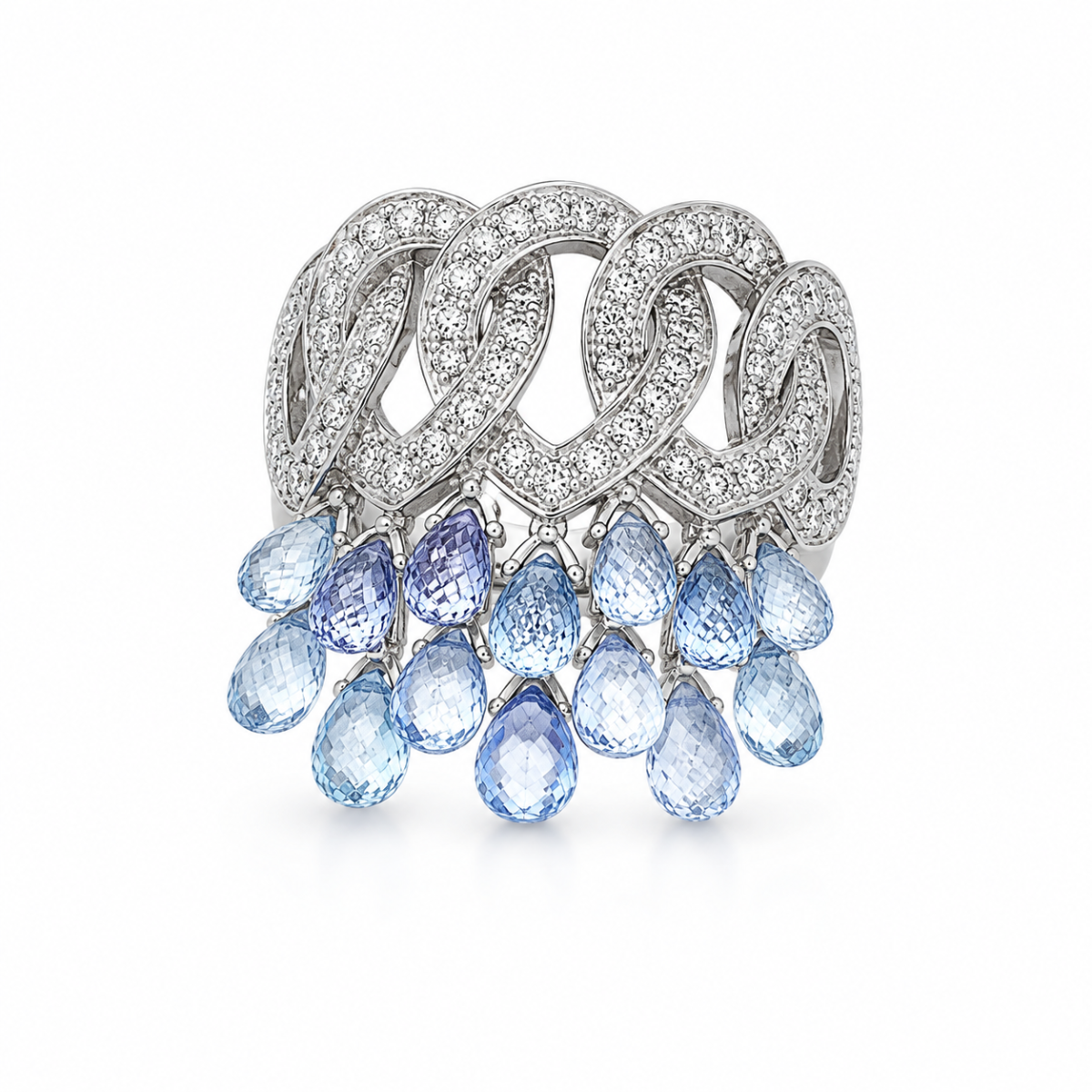 Cocktailring met saffieren en diamanten | 18kt goud - Afbeelding 2
