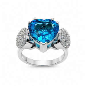 Witgouden ring met hartvormige topaas en diamanten