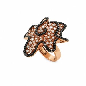 Rose Gold Statement Ring with White & Black Diamonds