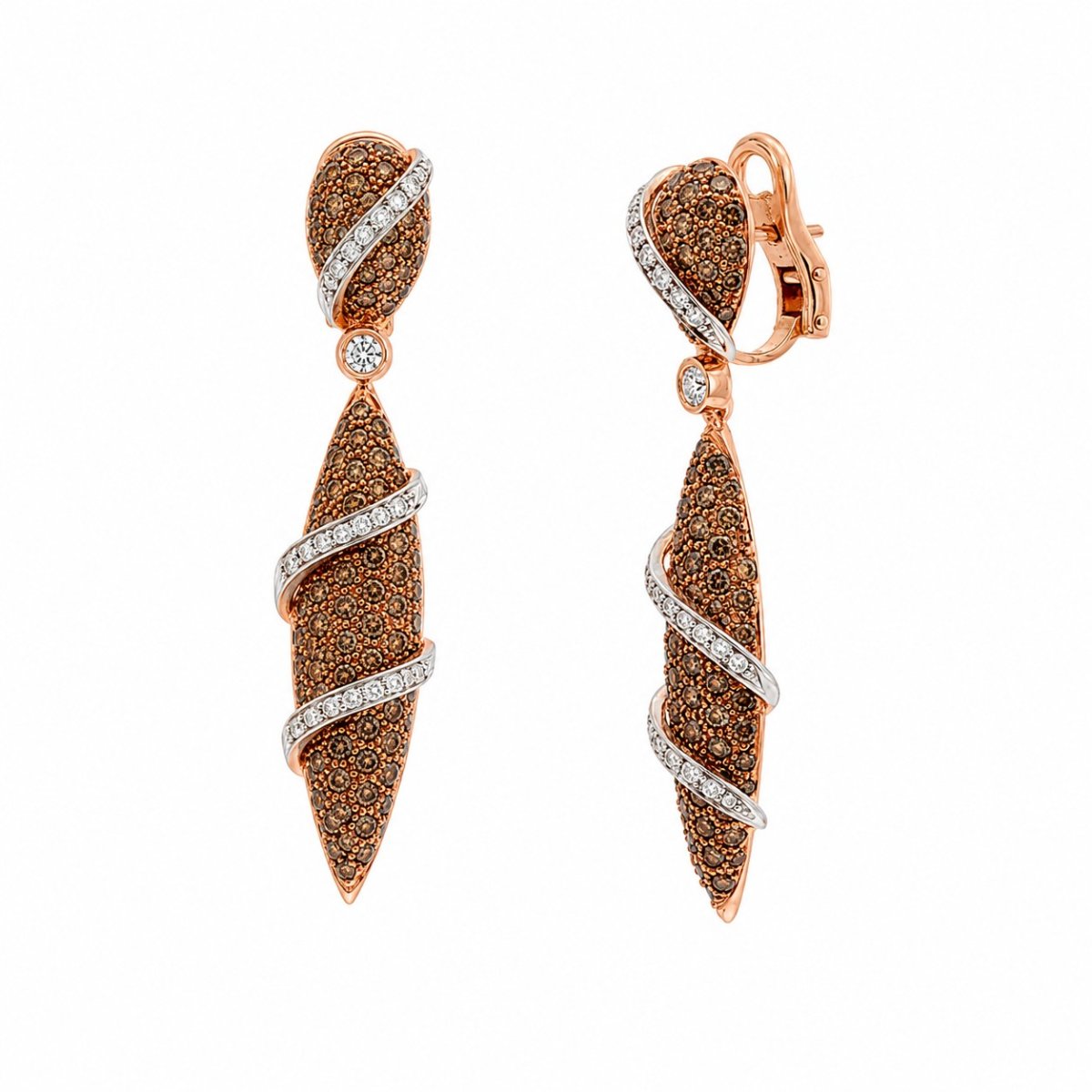 Bicolor Drop Earrings with Champagne & White Diamonds - Image 2
