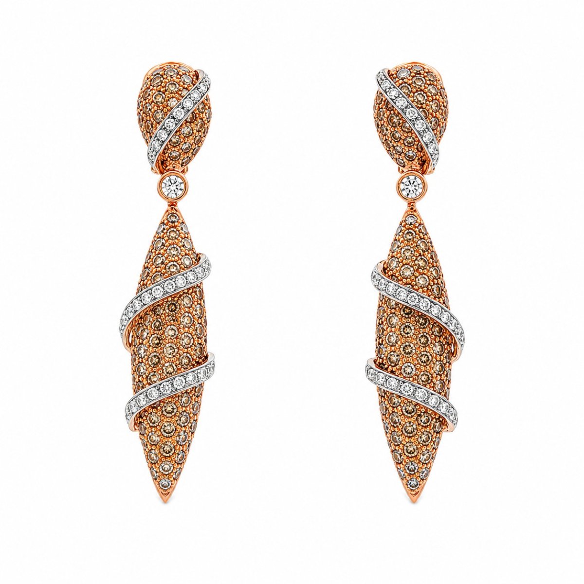Bicolor Drop Earrings with Champagne & White Diamonds