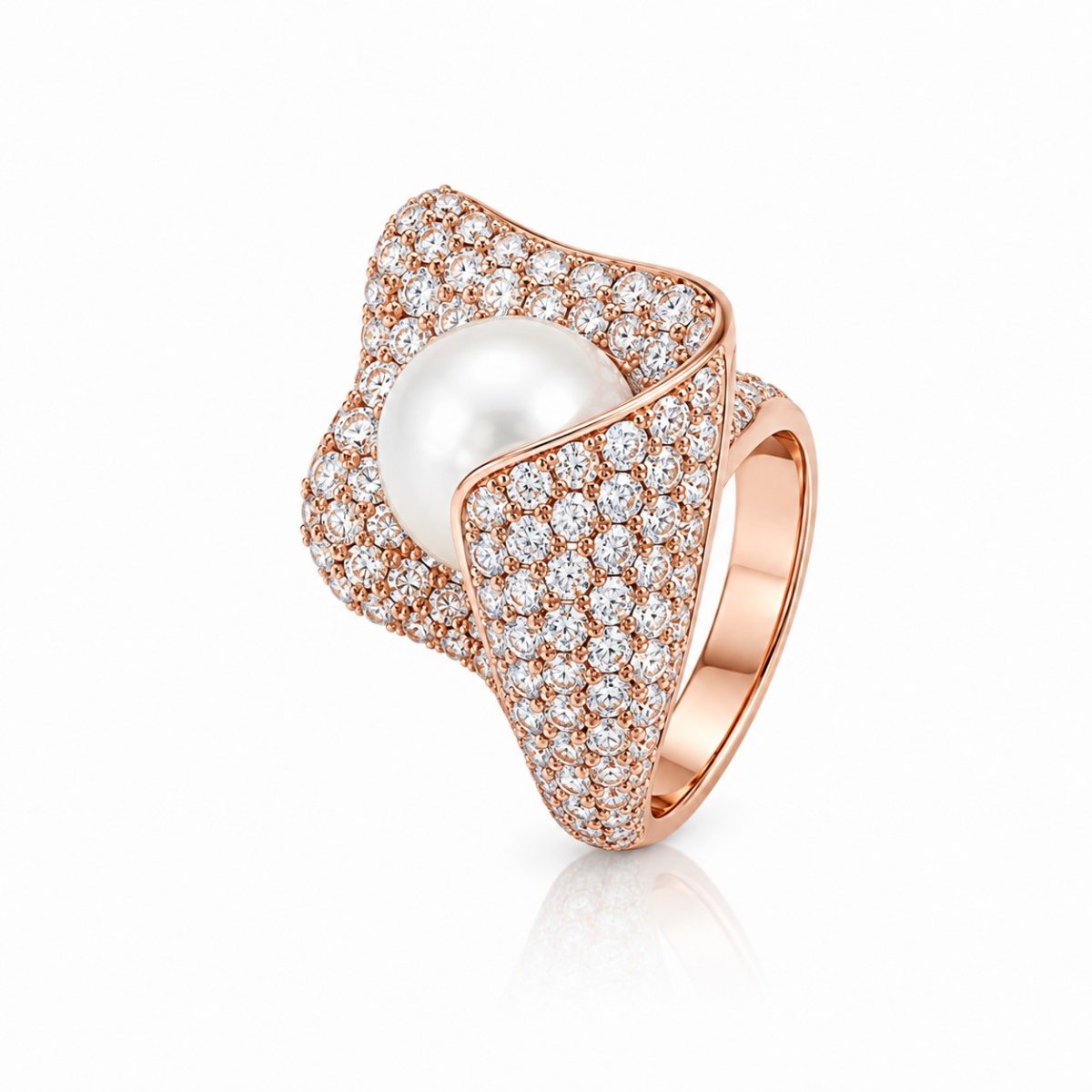 18 karat rose gold ring with diamond and pearl - Image 3