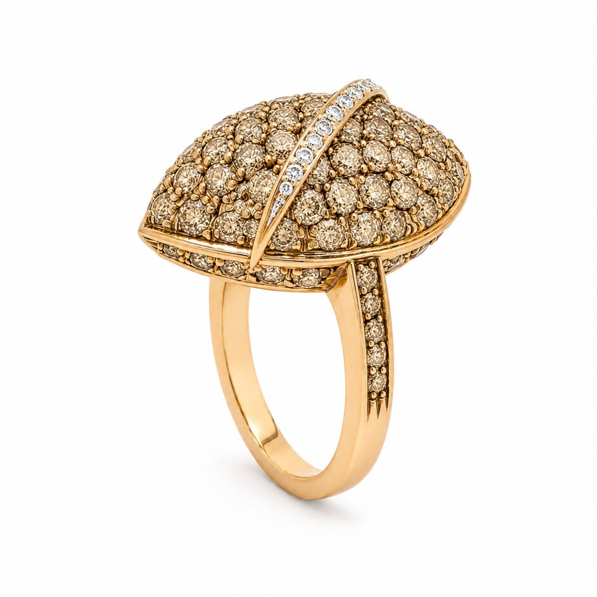 Roségouden ring met champagne en witte diamanten