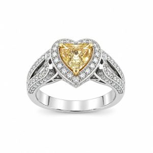Bague cœur en diamants en or blanc 18 carats avec diamant fancy yellow