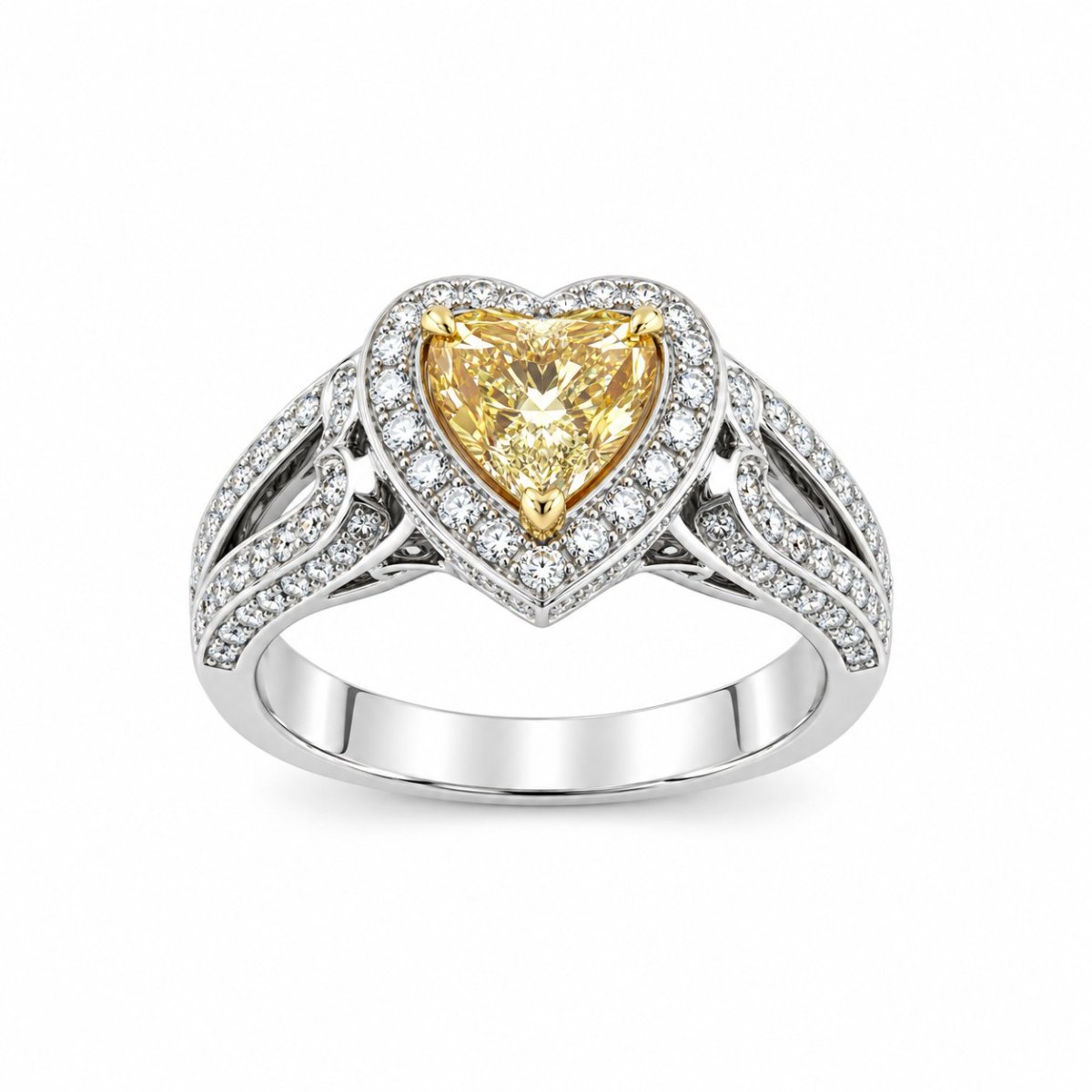 Каблучка-серце з діамантами з 18-каратного білого золота з діамантом fancy yellow